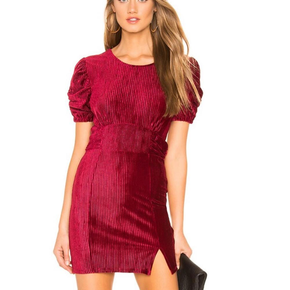 Privacy Please Olivia Mini Dress Burgundy Velvet Revolve Puff Sleeve Dress